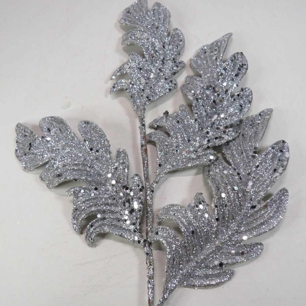Silver Glittered Feather Floral Pick DOUBLE SIDED all Wired